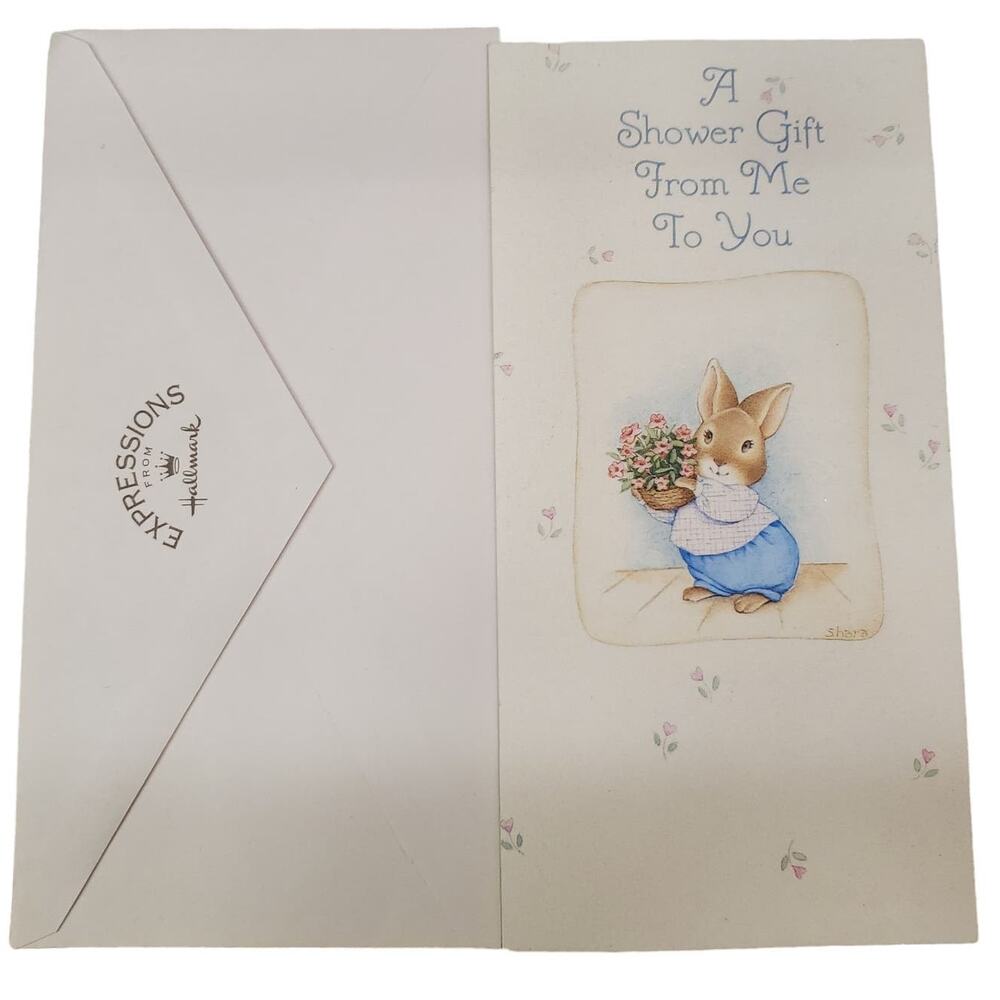 Vintage Hallmark Greeting Card Bunny with Bouquet of Flowers Vintage Cards